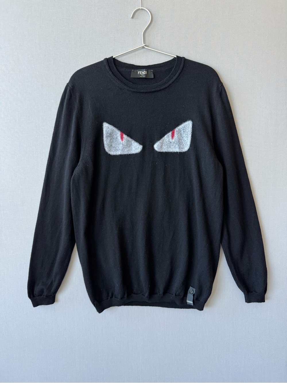 Fendi Intarsia Felted Monster Eyes Virgin Wool Knit Sweater - Made in Italy
